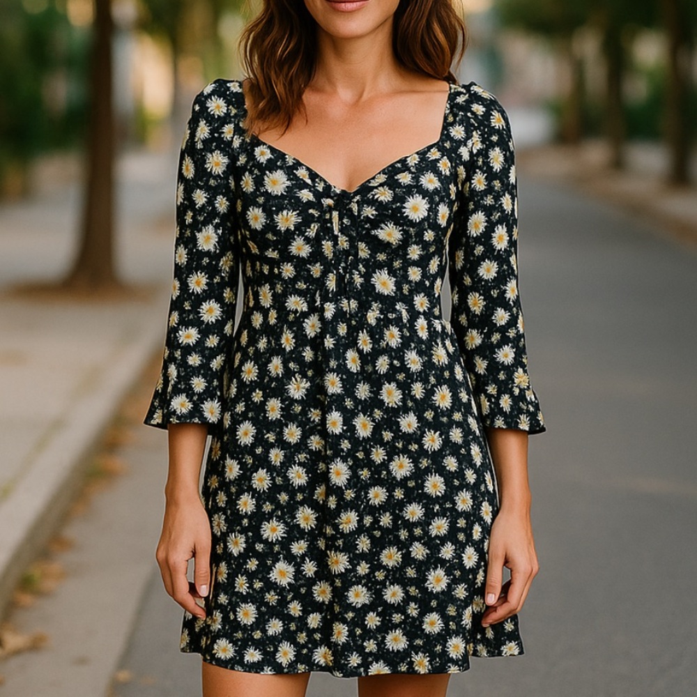 NWT ASOS Daisy Floral Dress Womens Size 10 Sweetheart Neck Tie Shoulder Boho NEW